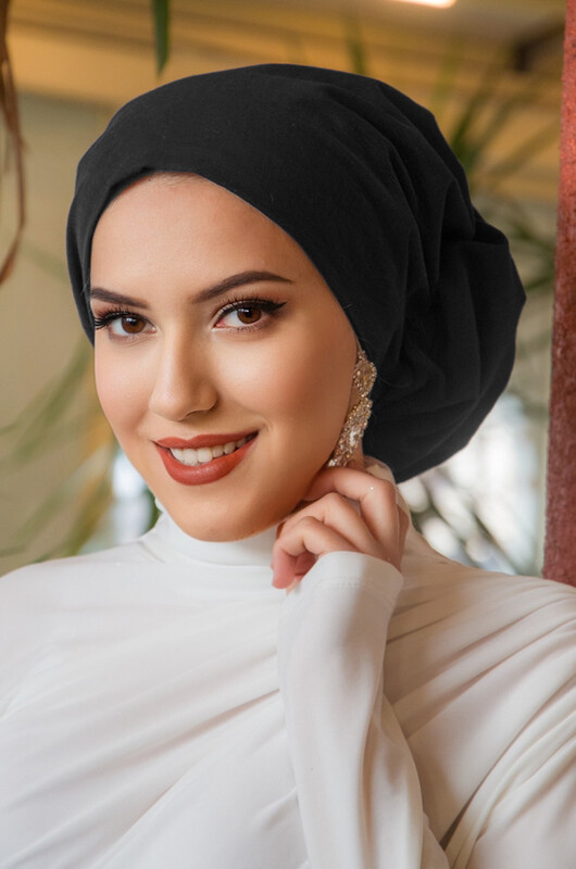 Aişe Tesettür - Siyah Çağla Hazır Türban