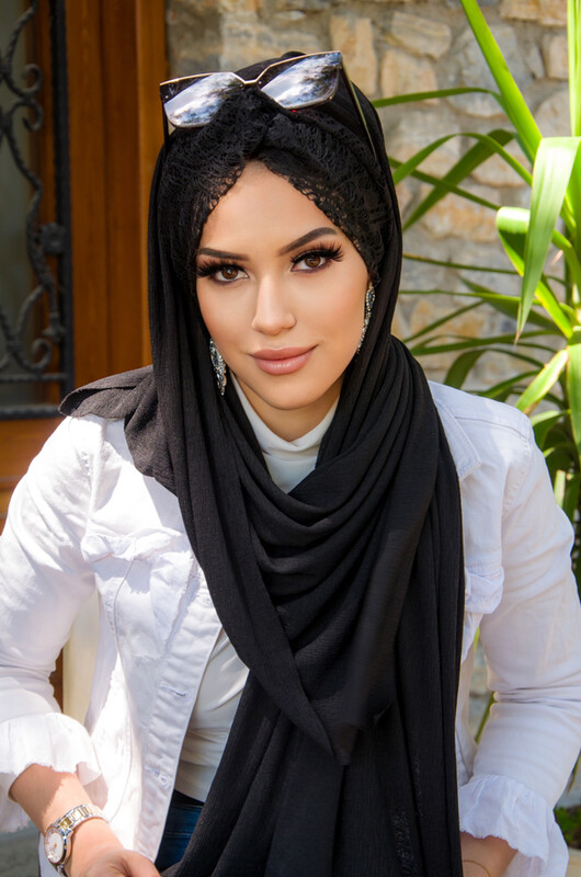 Siyah Dantelli Burgu Model Hazır Şal - Thumbnail