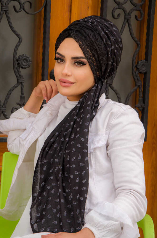 Aişe Tesettür - Siyah Koton Bandana Şal - 50100