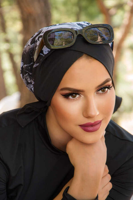Siyah Ebru Çapraz Deniz - Havuz Bonesi