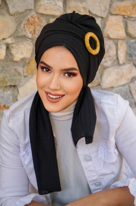  - Siyah Gold Tokalı Atkılı Bone