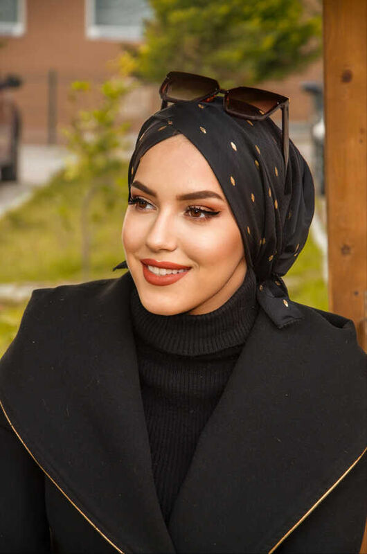 Siyah Gold Varaklı Çapraz Bone
