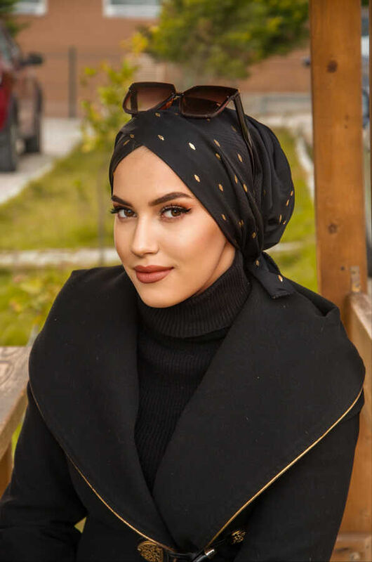 Siyah Gold Varaklı Çapraz Bone