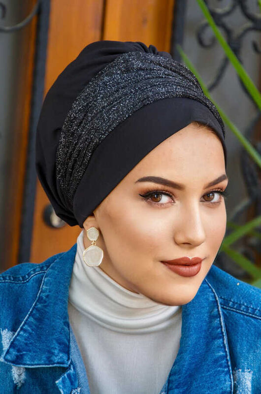 Siyah Gümüş Işıltılı Pilise Bantlı Bone