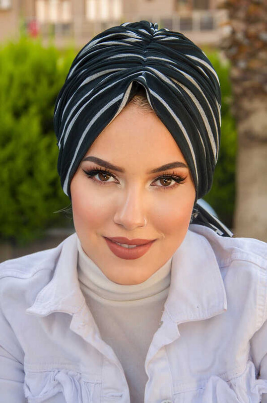 Siyah Çizgili Köpük Tokalı Bone - Thumbnail