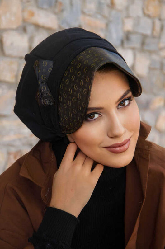 acı kahve Marka Desen Deri Şapka