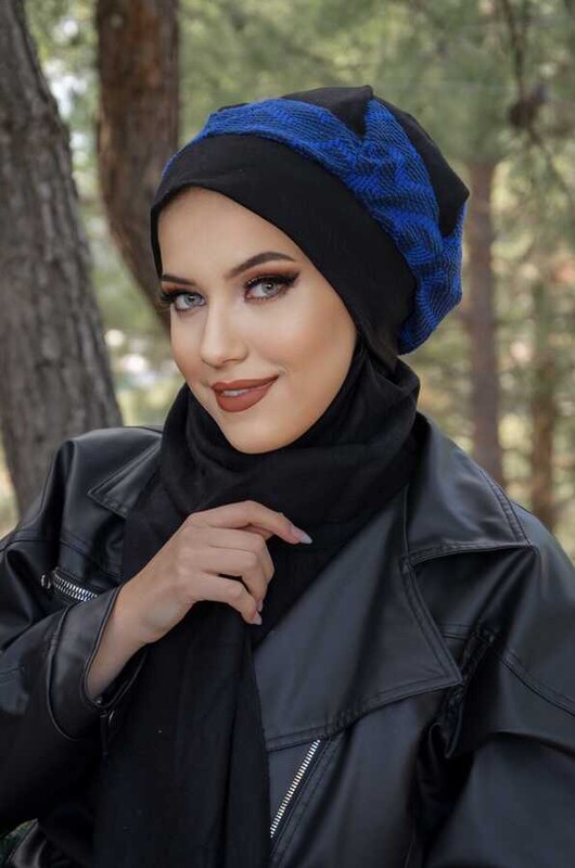 Siyah Mavi Garnili Tesettür Bere - Thumbnail