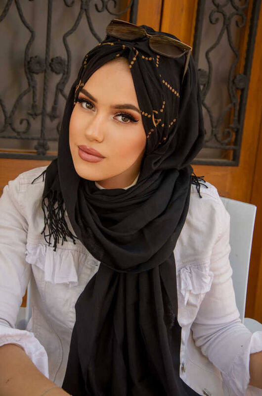 Siyah Marka Yazı Desen Hazır Şal