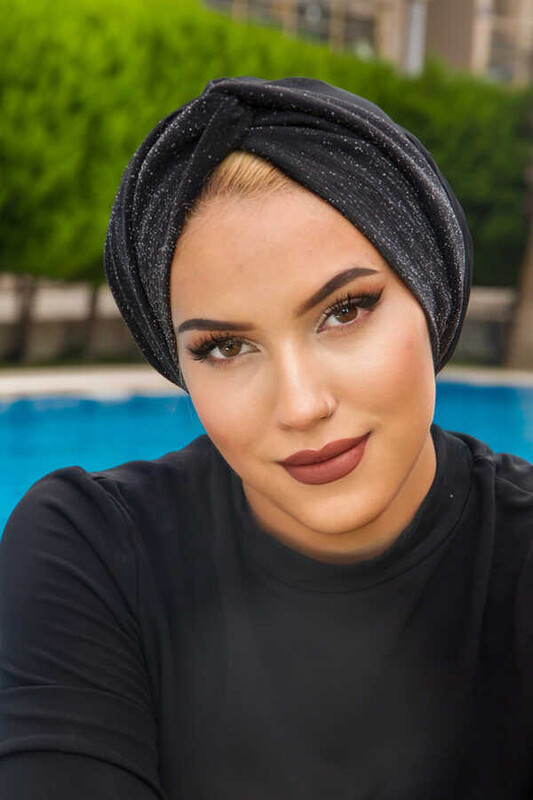  - Siyah Simli Kelebek Model Burgu Abiye Bone Şal (1)