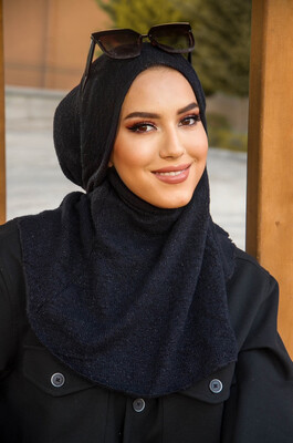 Siyah Triko Kışlık Oversize Hijab - Thumbnail