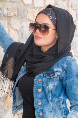 Siyah Vizon Desenli Bandana Hijab - 50102 - Thumbnail