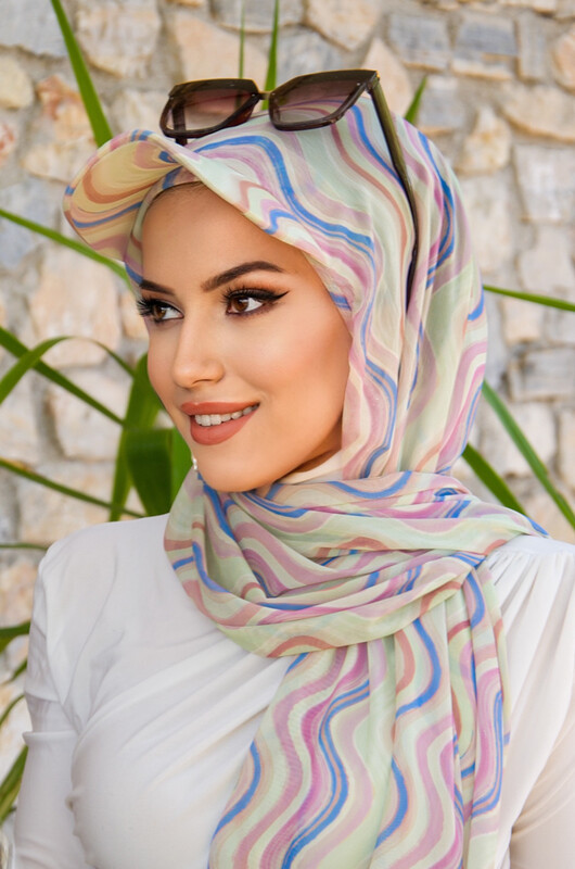 Soft Renkler Geometrik Desen Kepli Bandana Şapka Şal - Thumbnail