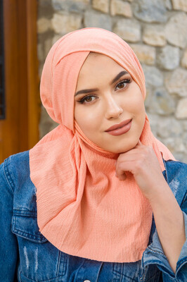 Somon Bürümcük Çapraz Bantlı Medium Size Hijab - Hazır Şal - Thumbnail