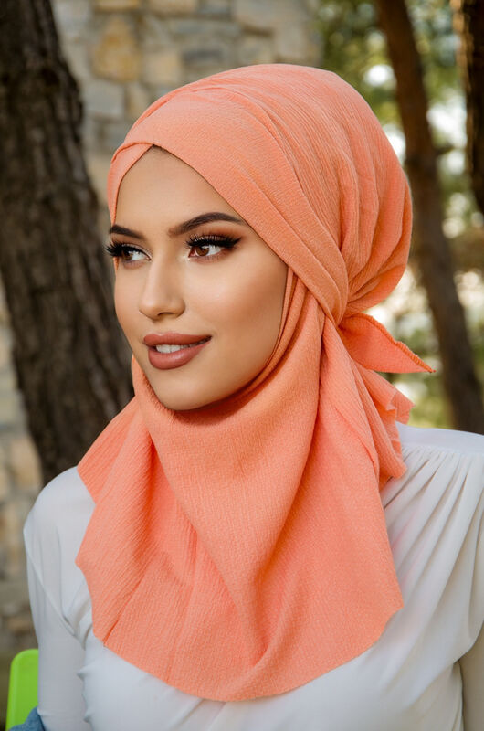 Somon Bürümcük Çapraz Bantlı Medium Size Hijab - Hazır Şal