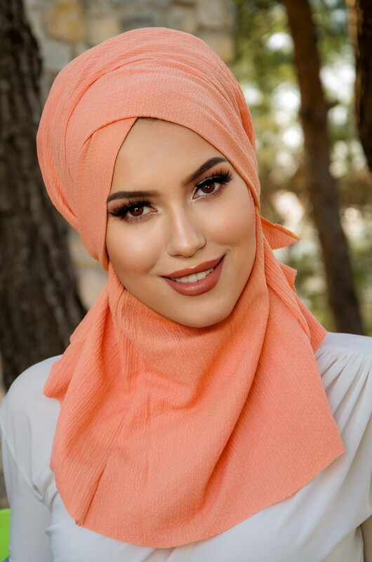 Aişe Tesettür - Somon Bürümcük Çapraz Bantlı Medium Size Hijab - Hazır Şal (1)