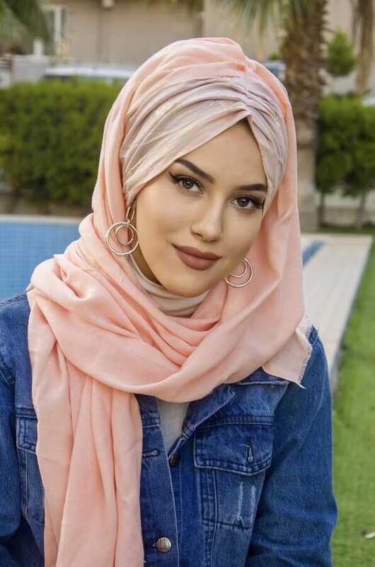 Somon Varaklı Büzgülü Hazır Şal - Thumbnail