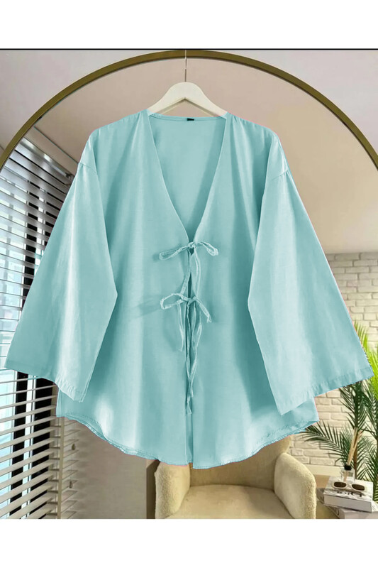  - Su Yeşili Önü Bağlamalı Kimono Tunik