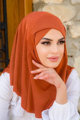Taba Çapraz Bantlı Medium Size Hijab - Hazır Şal - Thumbnail