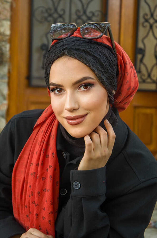 Aişe Tesettür - Taba Koton Bandana Şal - 50100