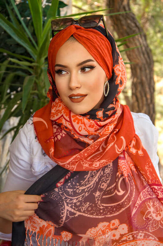 Taba Etnik Desenli Dijital Baskı Hazır Şal - 50610