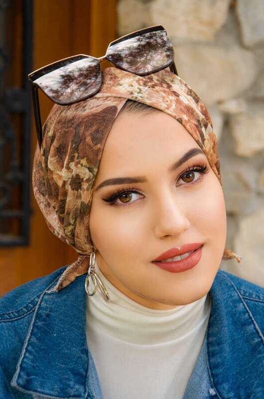 Toprak Tonları Desenli Çapraz Bantlı Bone - Thumbnail