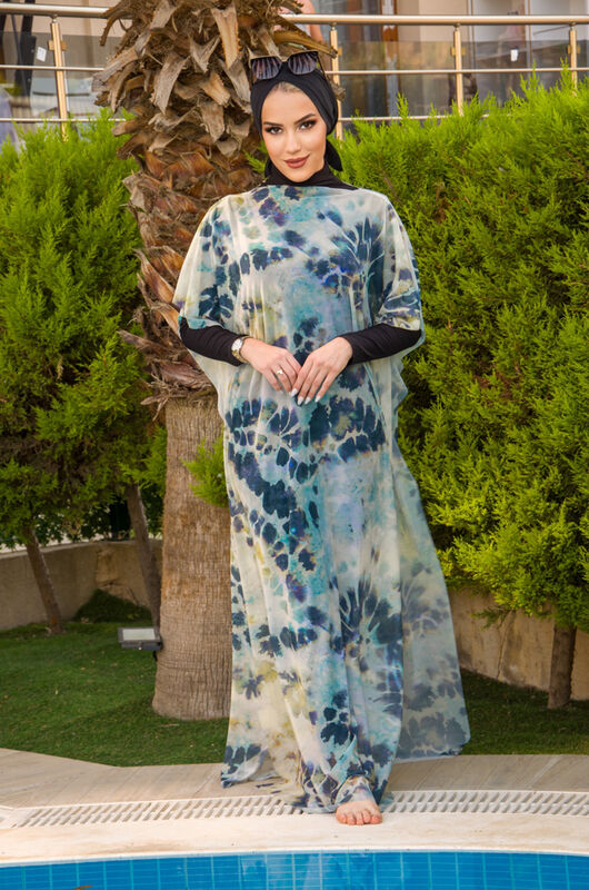 Turkuaz Batik Desenli Tesettür Pareo