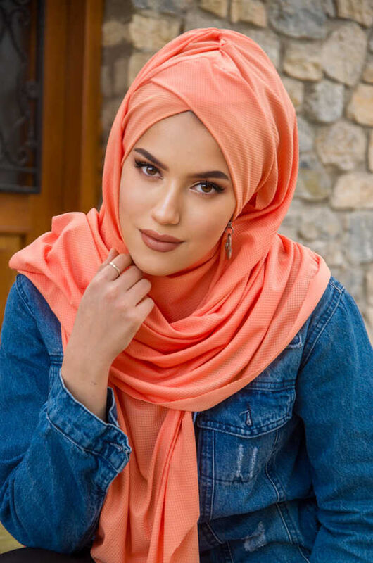 Turuncu Çapraz Bantlı Hazır Şal