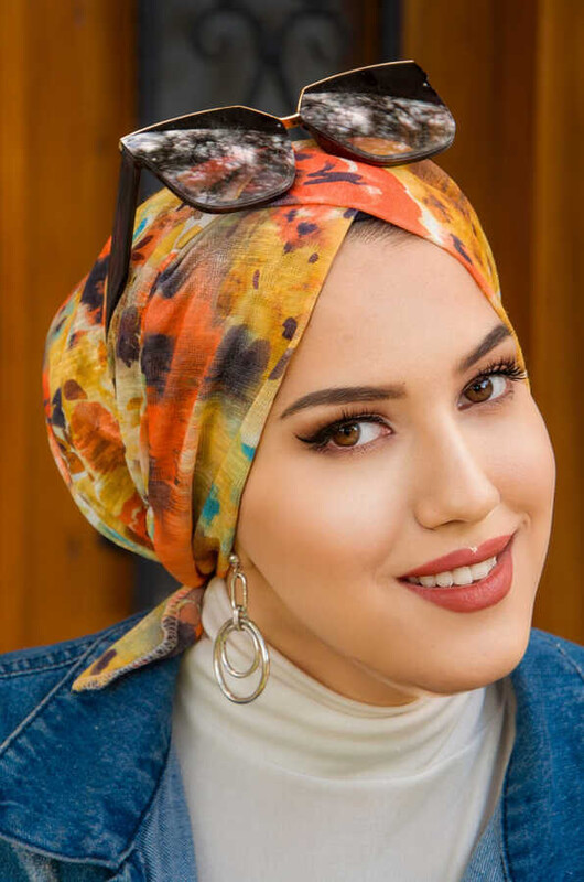 Turuncu Desenli Çapraz Bantlı Bone - Thumbnail