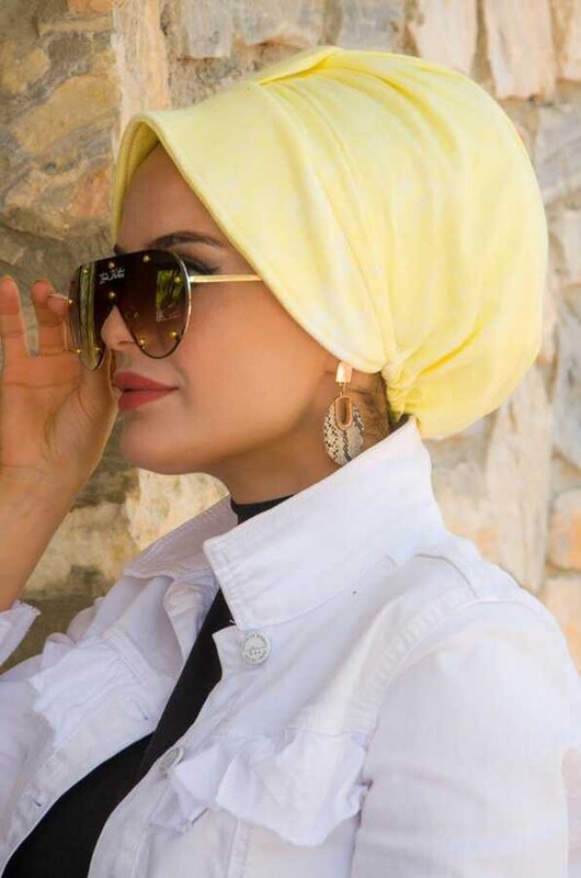 Uçuk Sarı Batik Şapka Bone - Thumbnail