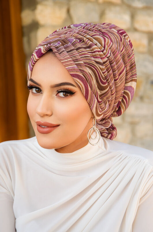 Vişne Bej Spiral Desen Tokalı Bone