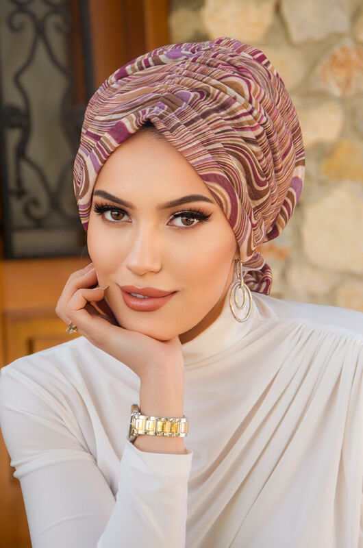 Vişne Bej Spiral Desen Tokalı Bone