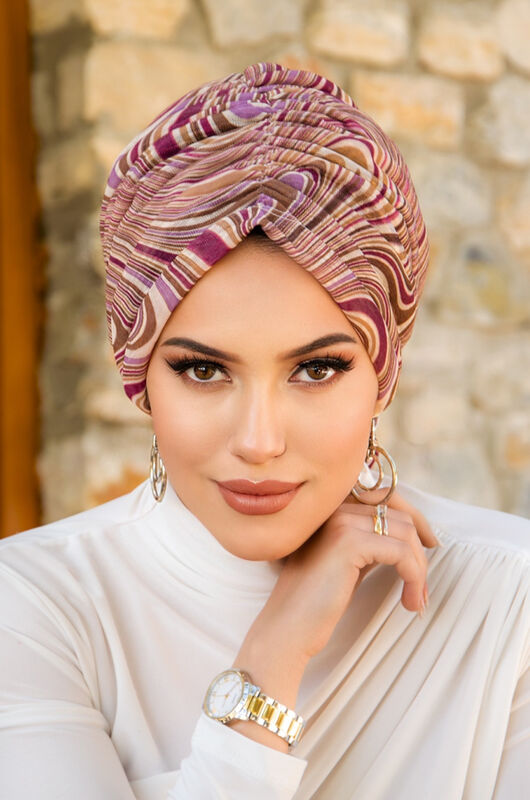 Vişne Bej Spiral Desen Tokalı Bone